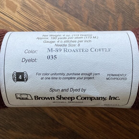 New Lamb’s Pride Yarn, M-89 Roasted Coffee, by Brown Sheep Worsted Wool/Mohair - Picture 7 of 8